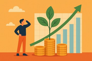 Poster - Simple Growth Illustration with Coins and Plant in Stock Concept