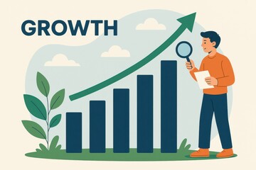 Poster - Simple Illustration of Growth with Man Analyzing Data Trends
