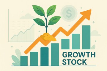 Poster - Growth Stock Chart with Green Plant and Financial Symbols Illustrations
