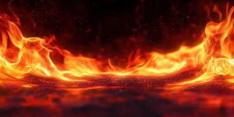 Poster - Vibrant Flames and Glowing Embers Dancing in Darkness, Capturing the Intensity and Beauty of Fire in a 3D Artistic Rendering