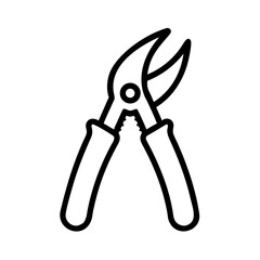 Poster - Outline drawing of pruning shears with black lines and white background shows garden equipment clearly