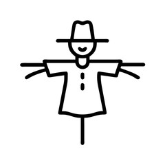 Poster - Simple line drawing of a scarecrow with a hat and stick arms standing in a field alone now