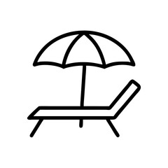 Poster - Outline drawing of a beach chair under an umbrella ready for a relaxing day at the beach location