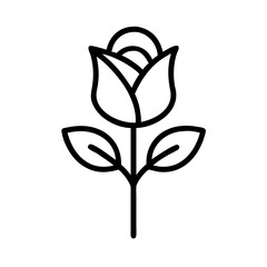 Poster - single line drawing of a rose with stem and leaves on a white background simple and elegant style