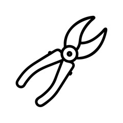 Poster - Outline drawing of a pair of pruning shears with curved blades and ergonomic handles isolated on white 100