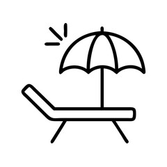 Poster - Outline graphic of a beach chair with shade and sun rays symbolizing relaxation and vacation time