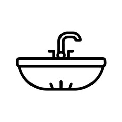 Poster - A simple line drawing of a bathroom sink with a faucet and drain shown in black and white style