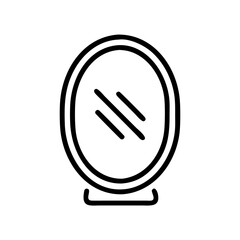 Poster - A simple drawing of an oval looking glass with a stand and three lines inside it shown in black
