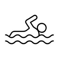 Poster - Simple graphic showing a person swimming in water with waves using a minimalist line drawing style