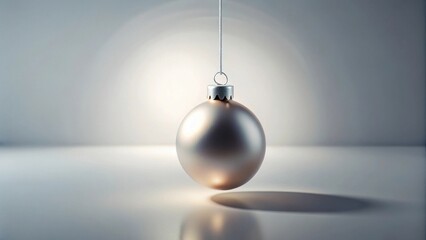 Poster - A Single Elegant Metallic Orb Ornament Hanging Against a Neutral Background, Reflecting Light and Casting a Soft Shadow on a Smooth Surface