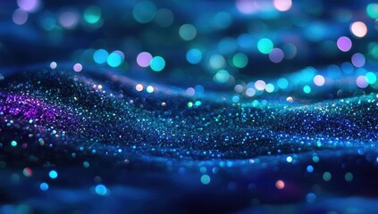 Poster - Abstract glittering waves of deep blue, teal, and purple.  Bokeh highlights