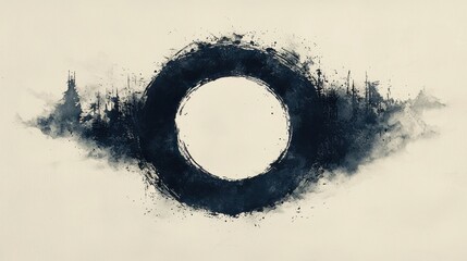Poster - Abstract Circular Art with Dark Ink Brush Stroke Effect