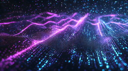 Poster - Glowing digital particles and abstract data flow wallpaper high-tech environment dynamic viewpoint for vibrant digital art