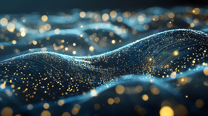 Poster - Glowing digital particles flowing through abstract waves stunning wallpaper futuristic environment vibrant viewpoint