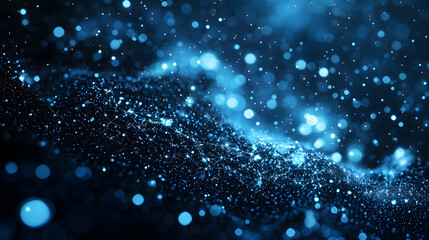 Poster - Glowing digital particles flowing through abstract data wallpaper for technology enthusiasts stunning visuals in deep blue