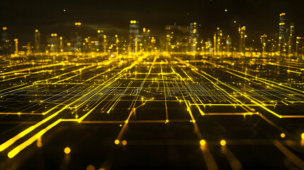Poster - Dynamic neural network wallpaper illuminated tech cityscape futuristic view digital innovation environment