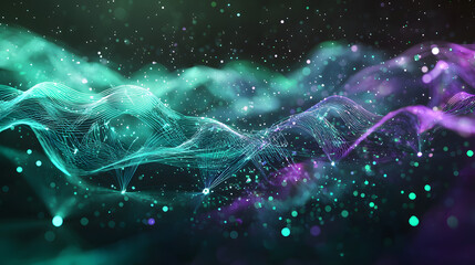 Fototapete - Dynamic neural network wallpapers ethereal waves of data visualization in a digital landscape