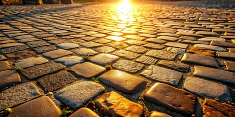 Poster - Golden Hour Cobblestone Pathway A Textured Surface Illuminated by the Setting Sun