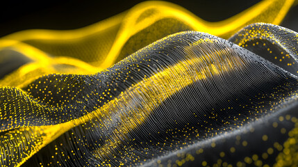Poster - Dynamic augmented reality wallpaper visualized without devices abstract yellow waves in a digital environment