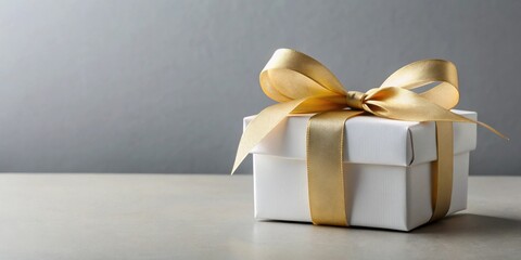 Aufkleber - A pristine white gift box adorned with a luxurious gold ribbon, symbolizing elegance and celebration