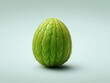 © Leo Rohmann - Green melon fruit with defined ribbed surface isolated on pale background with subtle shadow and minimal styling focused on natural food detail