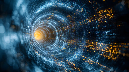 Poster - Dynamic blockchain cybersecurity visualization wallpaper futuristic tunnel digital art high-tech environment abstract viewpoint