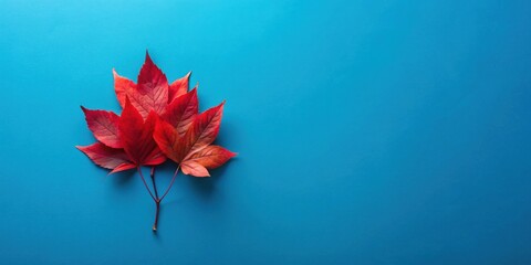 Aufkleber - Autumnal Red Leaves on Vibrant Blue Background, Perfect for Seasonal Designs and Fall Themed Projects