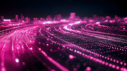 Poster - Futuristic energy grids in smart city frameworks digital wallpaper neon pink vibe abstract aerial view