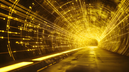 Poster - Futuristic energy grids wallpaper illuminated tunnel in a smart city high-tech environment dynamic viewpoint