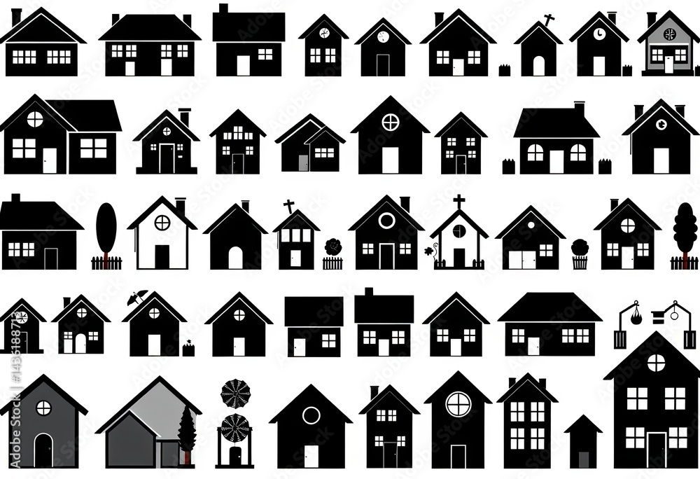 Collection of black house and home icons isolated on white Vector ...