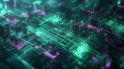 Aufkleber - Futuristic healthcare technology wallpaper digital cityscape abstract art neon environment aerial view innovation concept