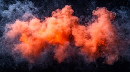 Aufkleber - Orange Haze: Witness a vivid display of dynamic energy as swirling clouds of orange smoke dance against a dark backdrop. The abstract artwork of this composition is very unique. 