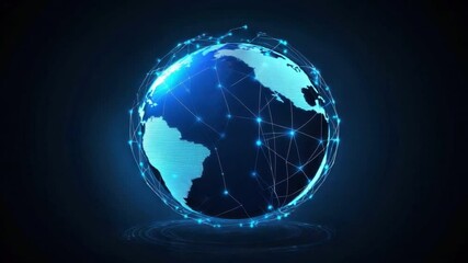 Fototapete - Glowing Earth Globe with Network Connections Representing Global Communication and Technology in Dark Background