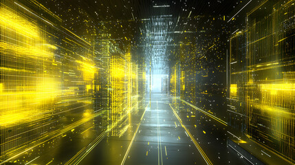 Poster - Dynamic quantum computing wallpaper visualizing multidimensional data in a futuristic environment