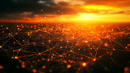 Poster - Quantum computing and multidimensional data visuals wallpaper at sunset abstract art calm environment aerial view technology concept