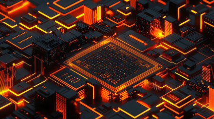 Poster - Sustainable tech digital systems wallpaper visualized in a futuristic cityscape urban environment high-resolution artwork