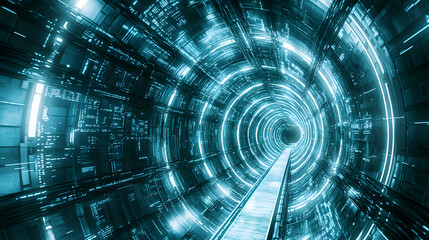 Poster - Futuristic digital tunnel wallpaper virtual space abstract art technology environment perspective visualizing sustainable tech