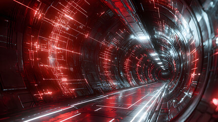 Poster - Futuristic tunnel wallpaper digital realm sci-fi aesthetic high-tech environment dynamic perspective sustainable tech visualized