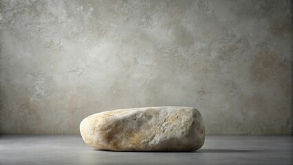 Aufkleber - A Single, Smooth River Rock Rests on a Gray Surface Against a Textured Wall