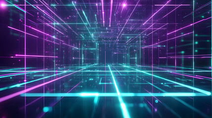 Poster - Dynamic abstract data flow visuals virtual space digital art neon environment futuristic perspective