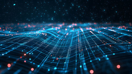Poster - Dynamic data flow visualization digital space abstract image futuristic environment aerial perspective tech concept
