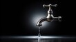 © Collection - A Single Drop of Water Falling From a Metal Faucet in the Dark