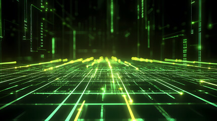 Poster - Abstract data flow visualization digital environment concept art high-tech grid glowing lines futuristic perspective
