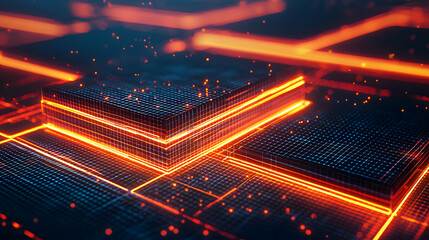 Poster - Glowing data flow visualization digital space abstract art futuristic environment 3d viewpoint technology concept