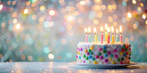 Poster - A Festive Celebration Cake with Brightly Lit Candles and a Sparkling Background