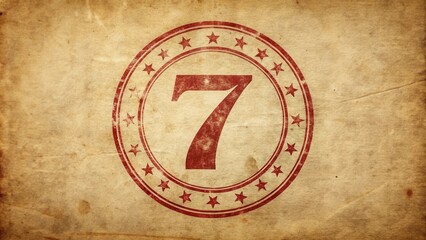 Aufkleber - Vintage Number Seven Seal on Aged Paper Background with Starburst Design