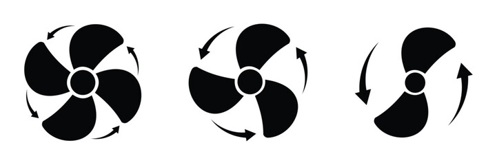 Fototapete - Cooling fan icon set. Modern cooler ventilator silhouette icons, vector symbol website design. Set of  black colour vector illustration flat style. Cooling system fan with rotation arrows symbol.