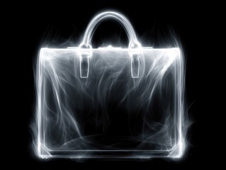 Poster - Glowing suitcase of light in dark space embodies the spirit of journeys and fragility