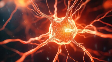 Poster - Vibrant Neuron Structure with Glowing Axons and Dendrites in Detail