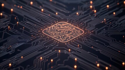 Poster - Abstract Circuit Board with Glowing Lines and Technology Elements